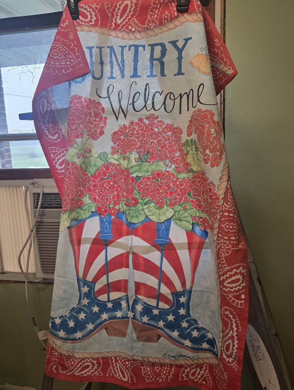 Country Welcome Floral Cowboy Boot Banner - Red, Blue, Green